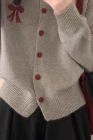 Soft Bow Jacquard Round Christmas Cardigan