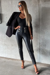 Buttoned PU Slim Fit  Tight Casual Fashion Pants