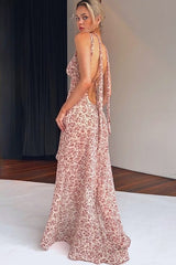 Strap Backless Slit Slim Floral Dress