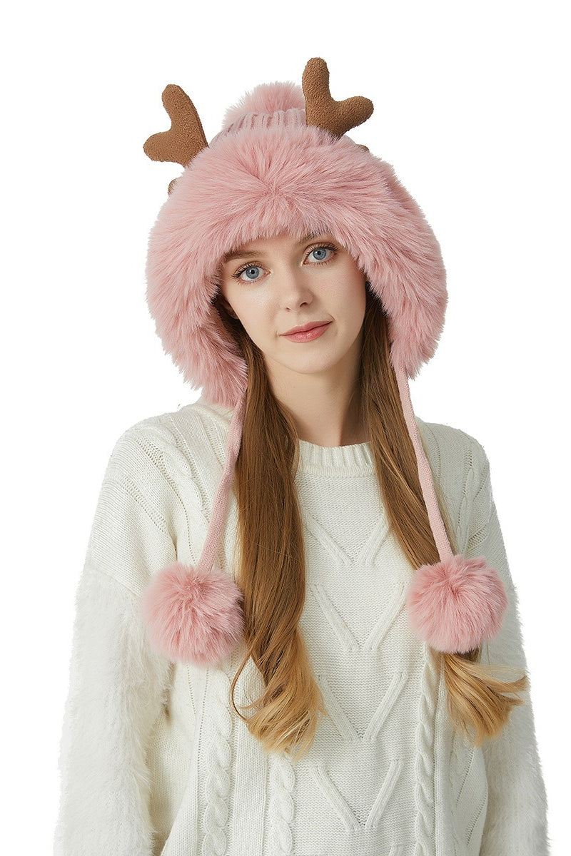 Reindeer Antler Pom Pom Christmas Hat