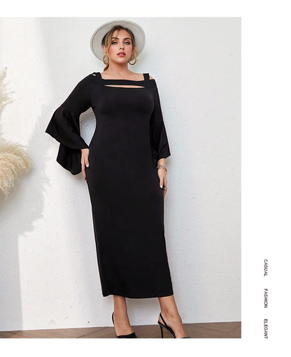 JuliaFashion-Front Side Slit U-Neck Office Lady Party Dresses