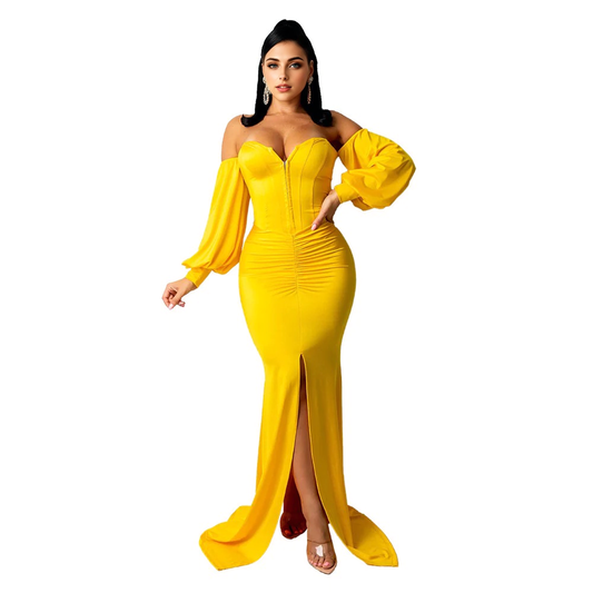 Julia Fashion - Women Sexy Slash Neck Split Maxi Dress