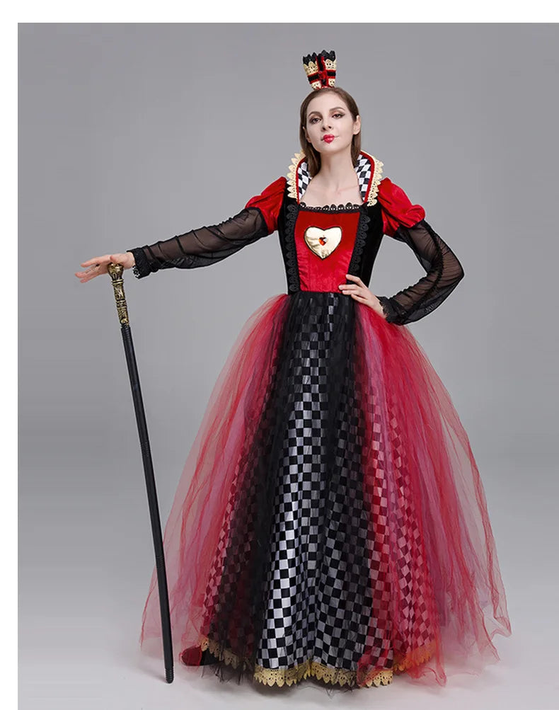 Queen of Hearts Alice Wonderland Red Queen Halloween Performance Costume