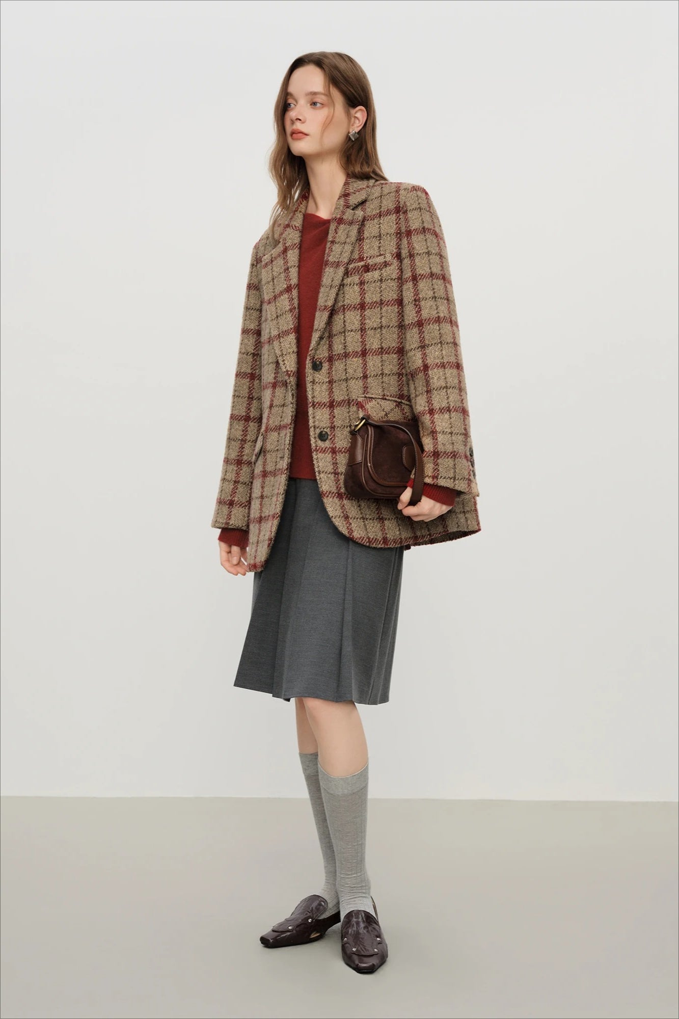 Retro Plaid Short Blazer Christmas Outerwear