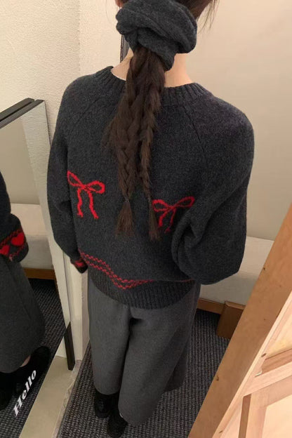 Relaxed Fit Bow Front Christmas Cardigan