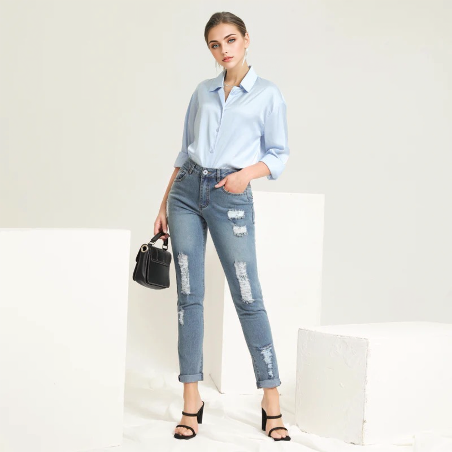 Julia Fashion - Mid Waist Women Jeans