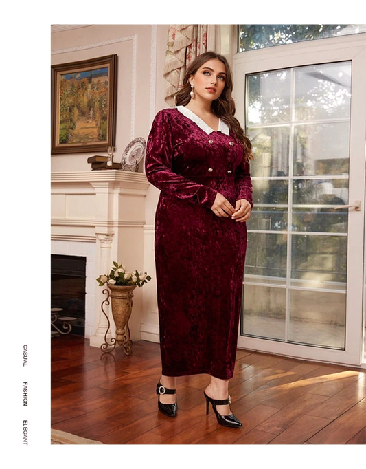 JuliaFashion-Add Elegant Velvet Patchwork V-Neck Party Dress