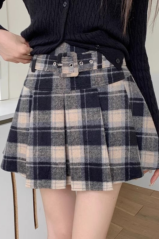 Plus Size Wool Plaid Pleated Christmas Skirt