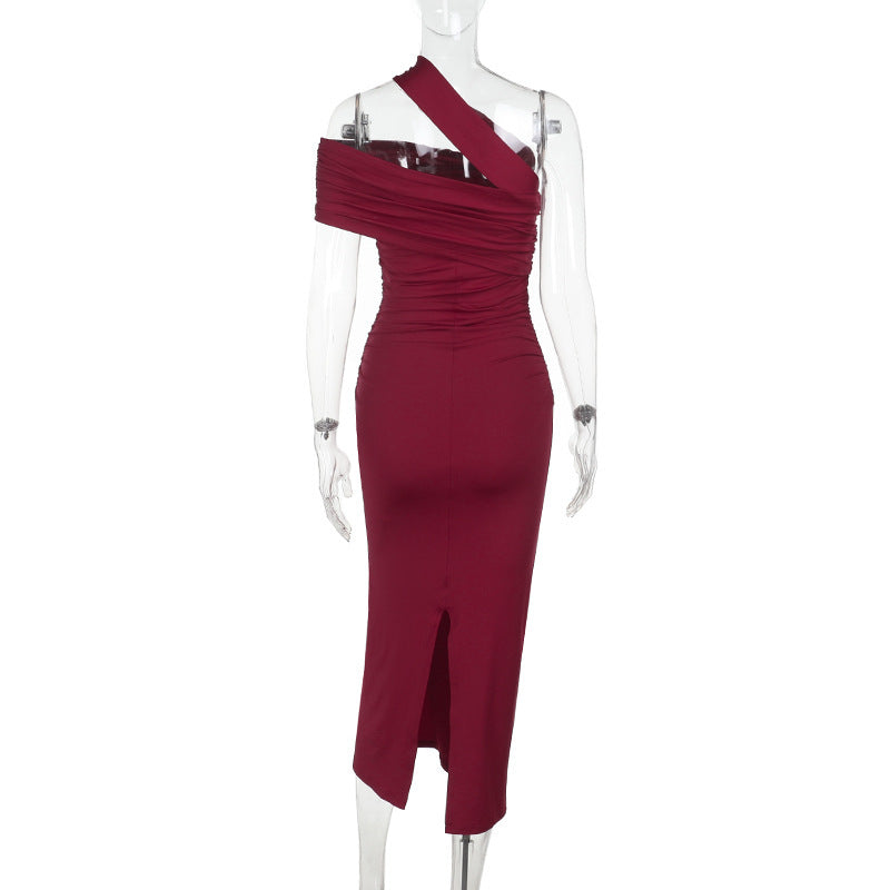 Horres Midi Dress-Maroon