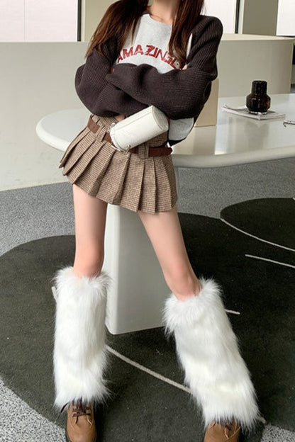 Houndstooth Pleated High Waist Christmas Skirt