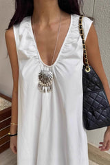 V-Neck Pleated Tank Loose Boho Dress