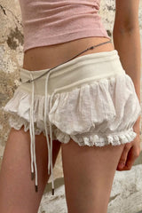 Ruffle Trim Drawstring Low Rise Bodycon Casual Shorts