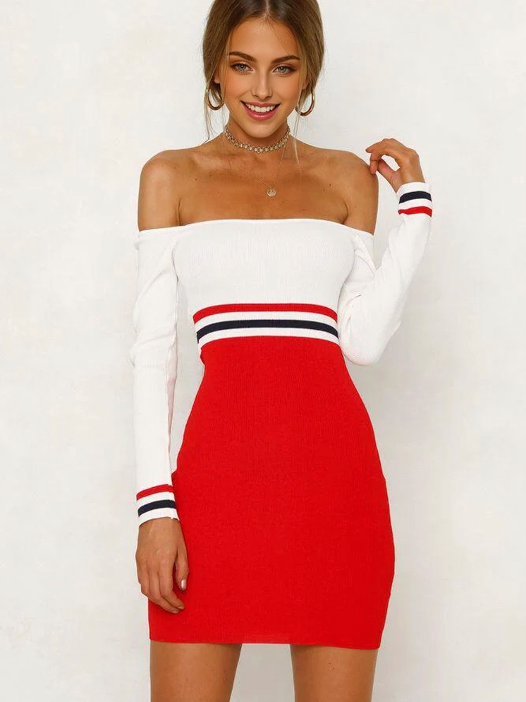 JuliaFashion-Carlyn Off-The-Shoulder Bodycon Dress