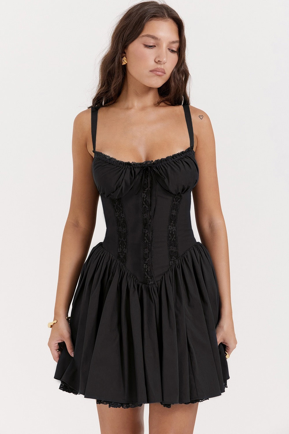 Lace Panel Spaghetti Strap Waist-cinched Sexy Mini Dress