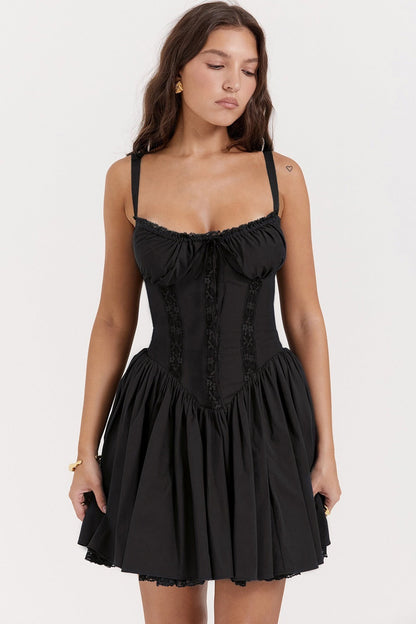 Lace Panel Spaghetti Strap Waist-cinched Sexy Mini Dress