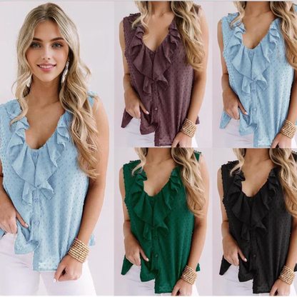 Julia Fashion - Raffled-neck Cute Summer Shirts