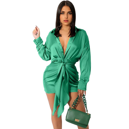 Julia Fashion - Sexy Lapel Single Breasted Shirt Mini Dress