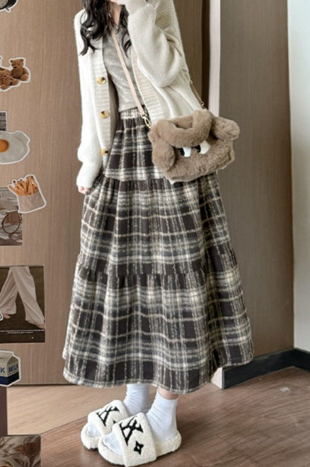 Wool Blend Tiered Plaid Christmas Skirt