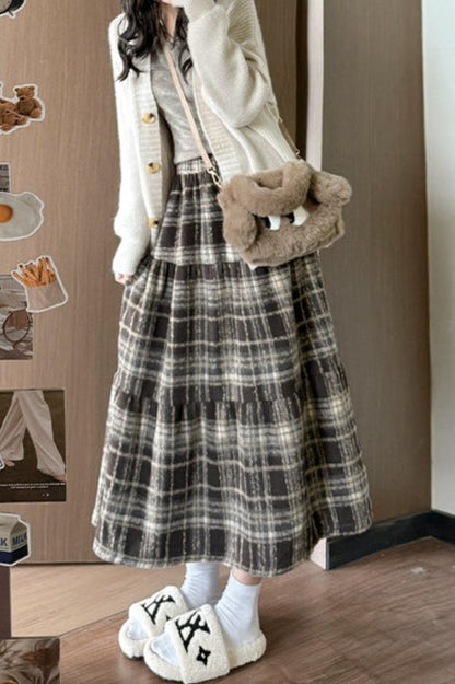 Wool Blend Tiered Plaid Christmas Skirt