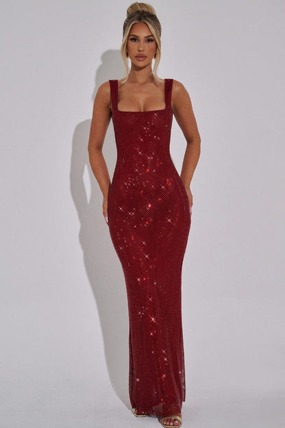 Double Strap Sequin Mesh Slip Dress