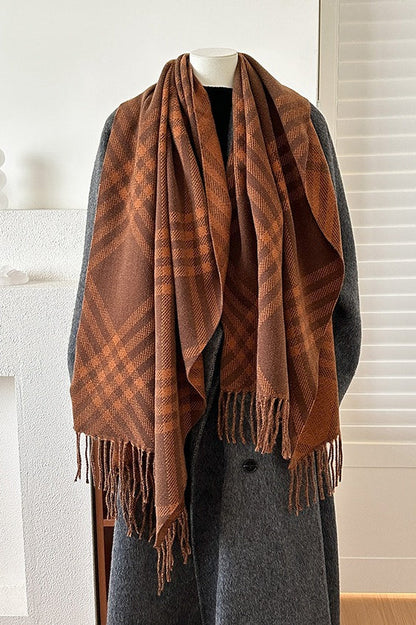Double Faced Checkered Fringe Christmas Scarf