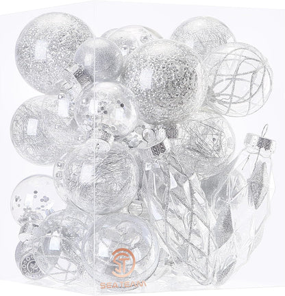 24 Count Shatterproof Clear Plastic Christmas Ball Ornaments with Gold Decorations