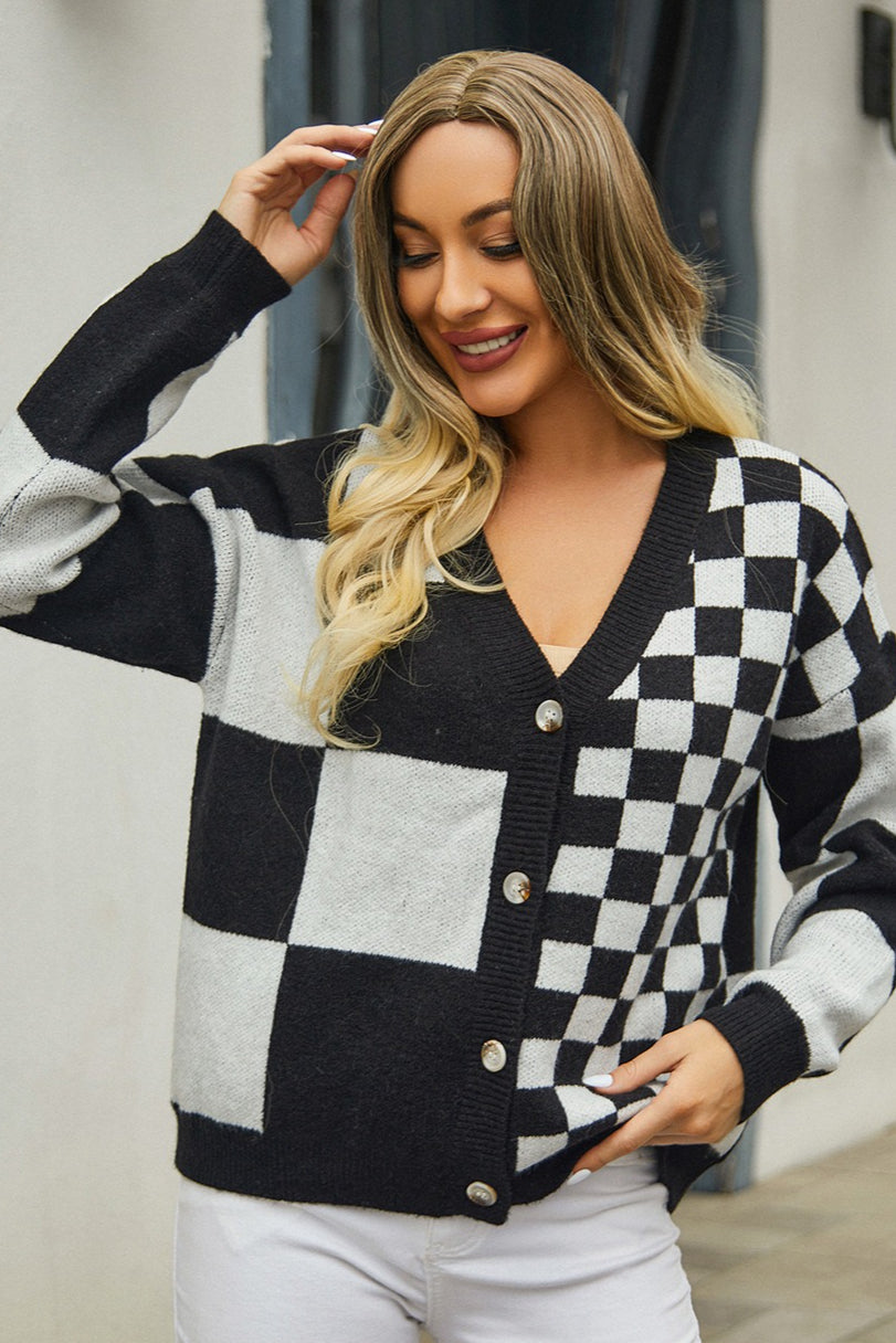 Plaid Panel Plus Size Christmas Cardigan