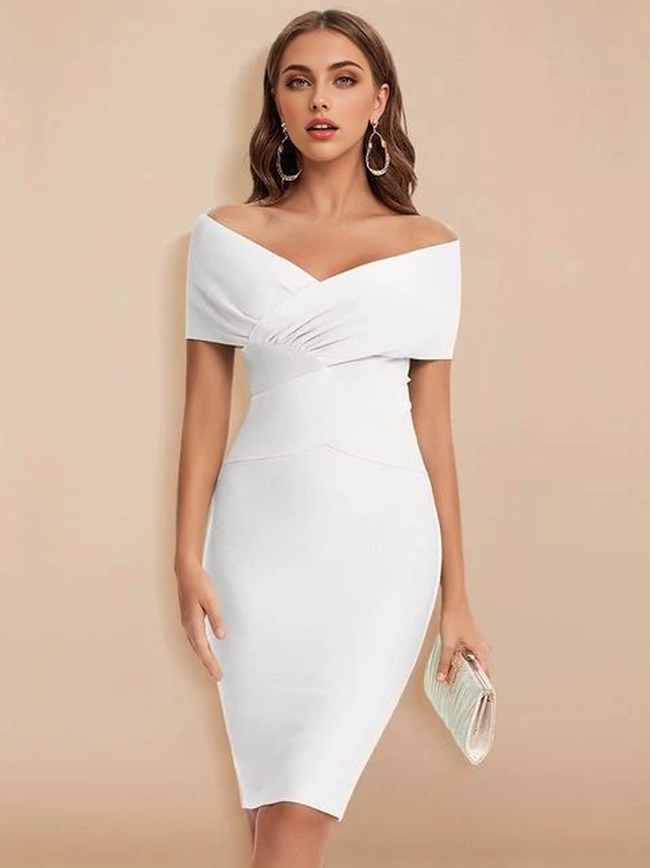 JuliaFashion - 2024 Sexy Off Shoulder V-Neck Bandage Dress