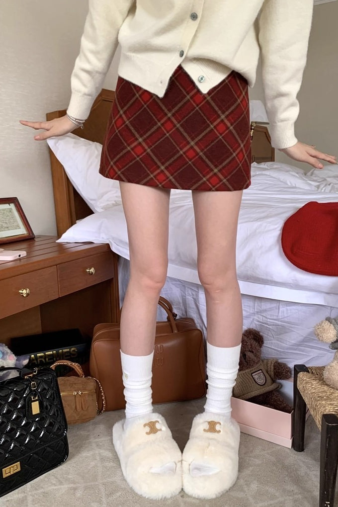 High Waist Plaid A-Line Christmas Skirt