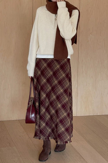 Red Plaid Wool Bodycon Christmas Skirt