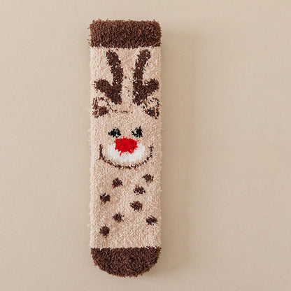 Cute Coral Fleece Thick Warm Mid Calf Christmas Socks