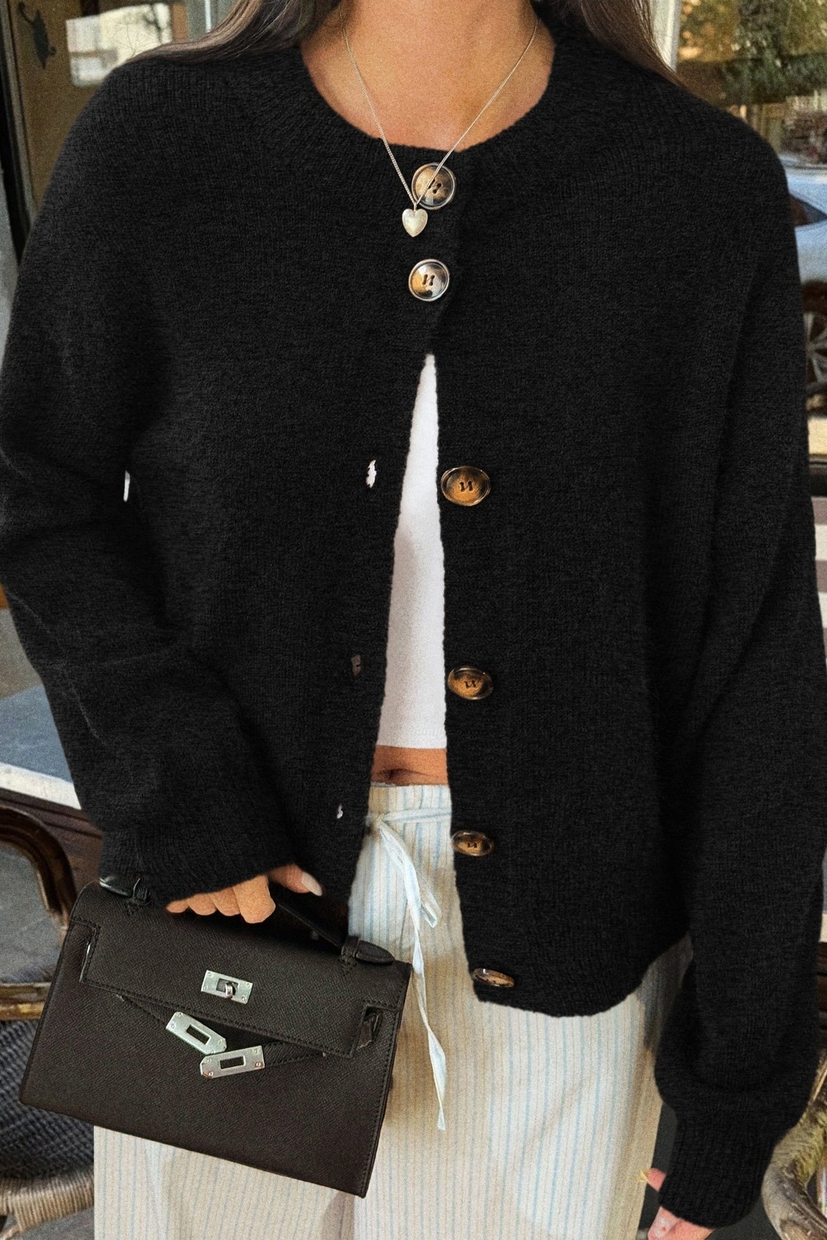 Minimalist Button Long Sleeve Christmas Cardigan