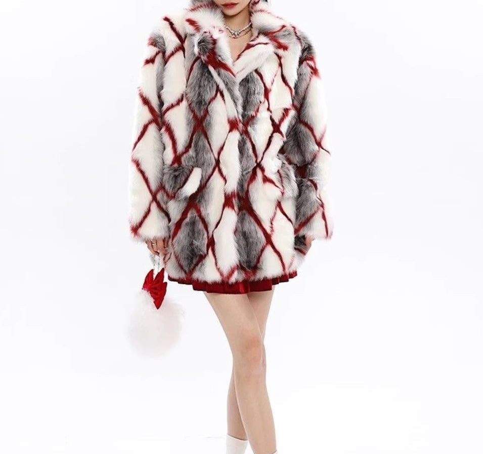 Faux Mink Fur Red Coat Coats-241208