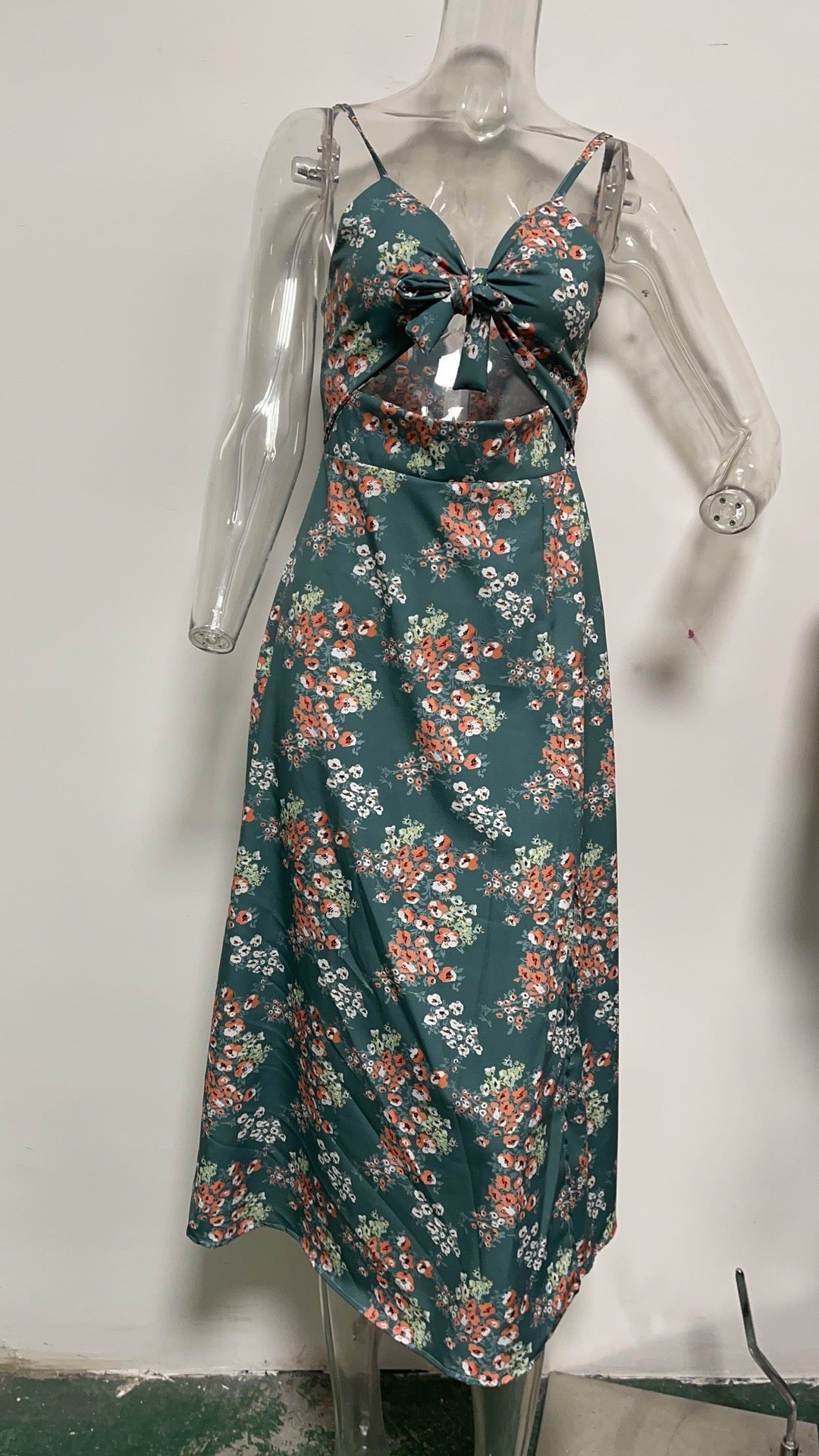 Sundress Small Maxi Floral Print Fresh Sweet Spaghetti-Strap Dress