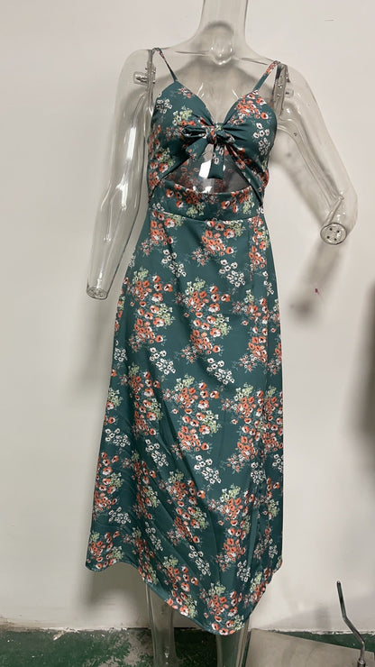 Sundress Small Maxi Floral Print Fresh Sweet Spaghetti-Strap Dress