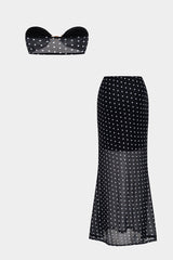 Polka Dots Print Metallic Decor Tube Top And Cut Out Skirt Set