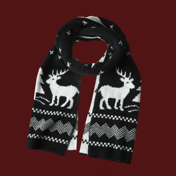 Deer Pattern Plush Christmas Scarf