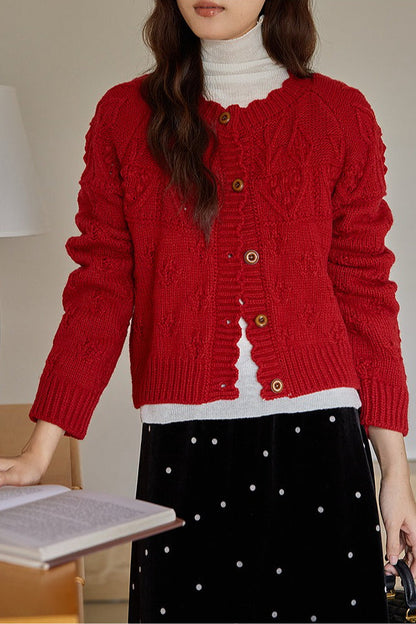 Vintage Crochet Knit Christmas Cardigan