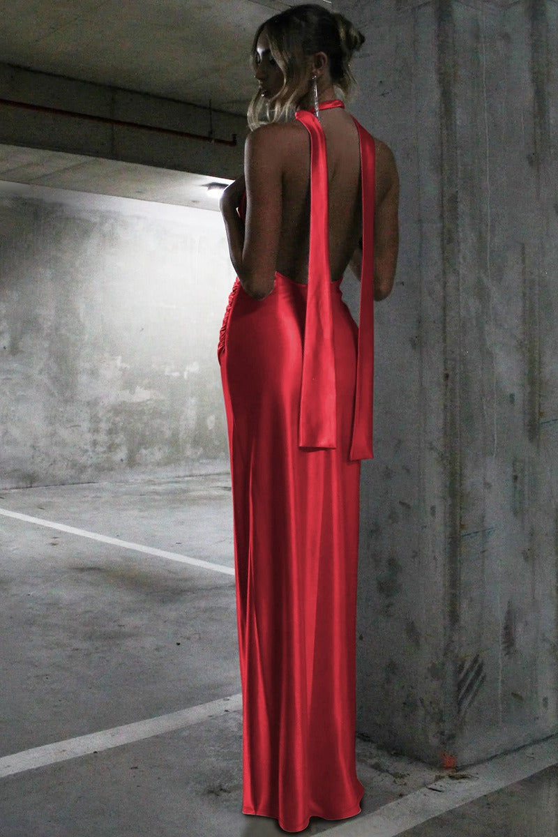 Draped High Slit Slip Dress