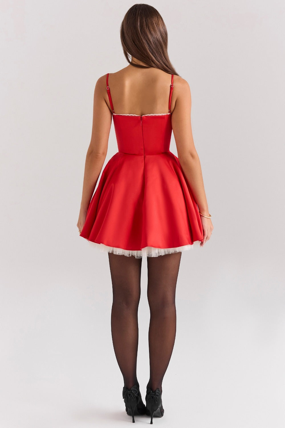 Lace Trim Satin Mesh Slip Dress