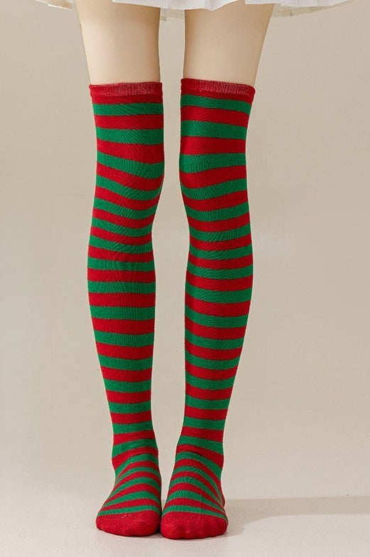 Striped Knee High Christmas Socks