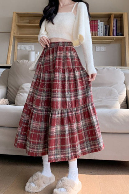 Wool Blend Tiered Plaid Christmas Skirt