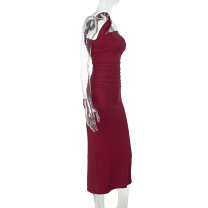 Horres Midi Dress-Maroon