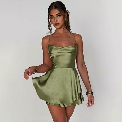 Julia Fashion - Slim Strap Satin Halter Casual Women's Bodycon Mini Dress