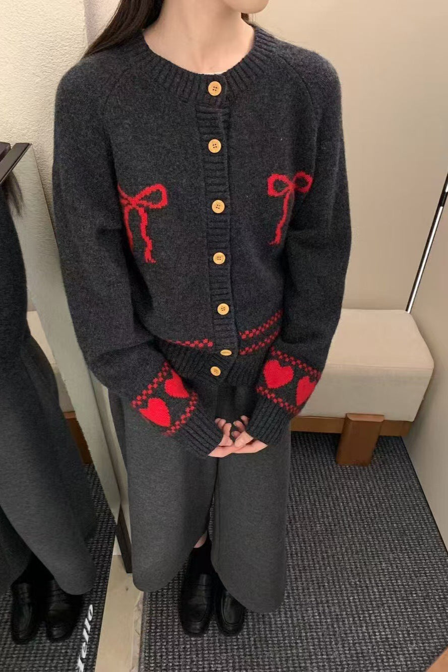 Relaxed Fit Bow Front Christmas Cardigan