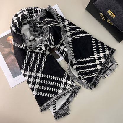 Classic Checkered Wool Blend Christmas Scarf