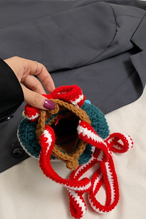 Cute Hand Knitted Yarn Christmas Tree Bauble Crossbody Bag