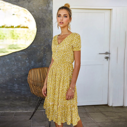 JuliaFashion - 2024 Yellow Casual Ladies Floral Print Dresses