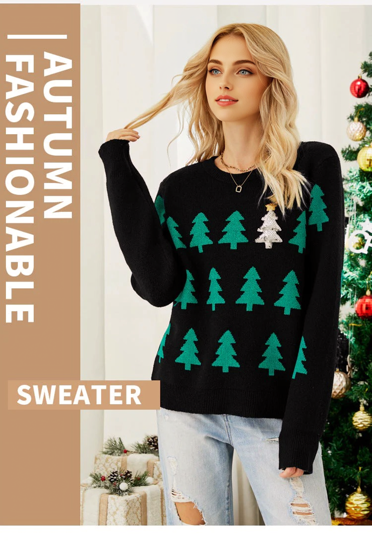 JuliaFashion - 2024 Women Winter Pullover Jacquard Christmas Tree Sweater Thick Knitwear