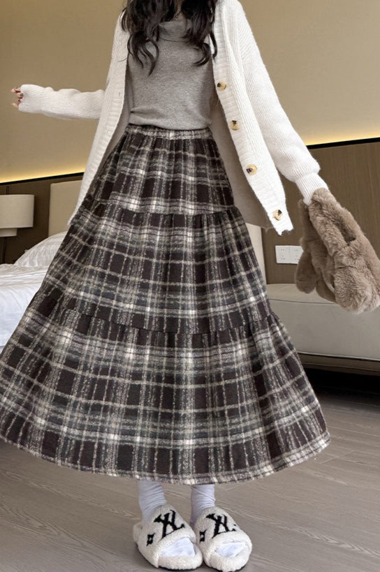 Wool Blend Tiered Plaid Christmas Skirt